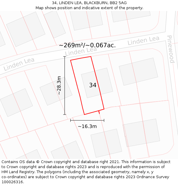 34, LINDEN LEA, BLACKBURN, BB2 5AG: Plot and title map