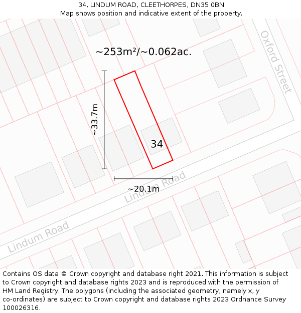 34, LINDUM ROAD, CLEETHORPES, DN35 0BN: Plot and title map