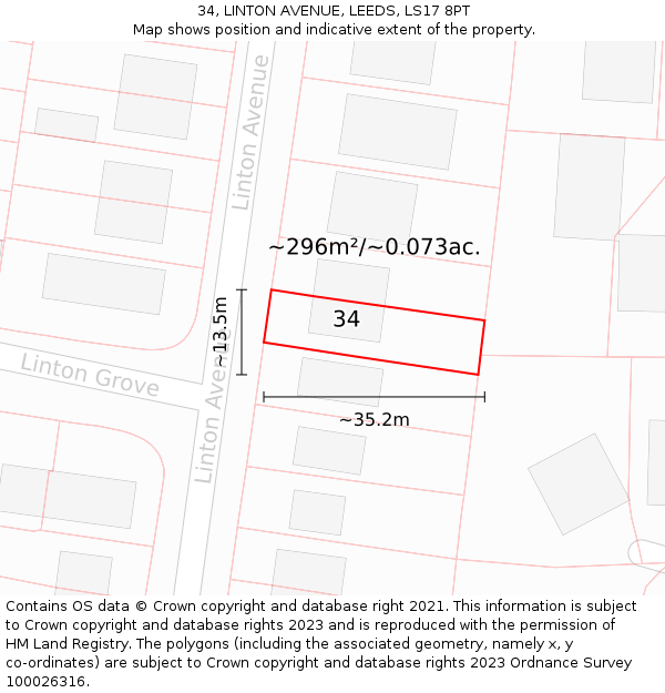 34, LINTON AVENUE, LEEDS, LS17 8PT: Plot and title map