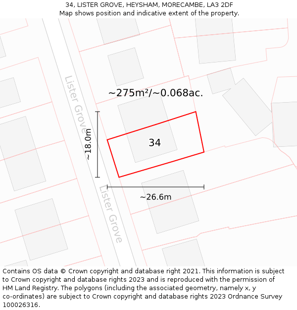 34, LISTER GROVE, HEYSHAM, MORECAMBE, LA3 2DF: Plot and title map