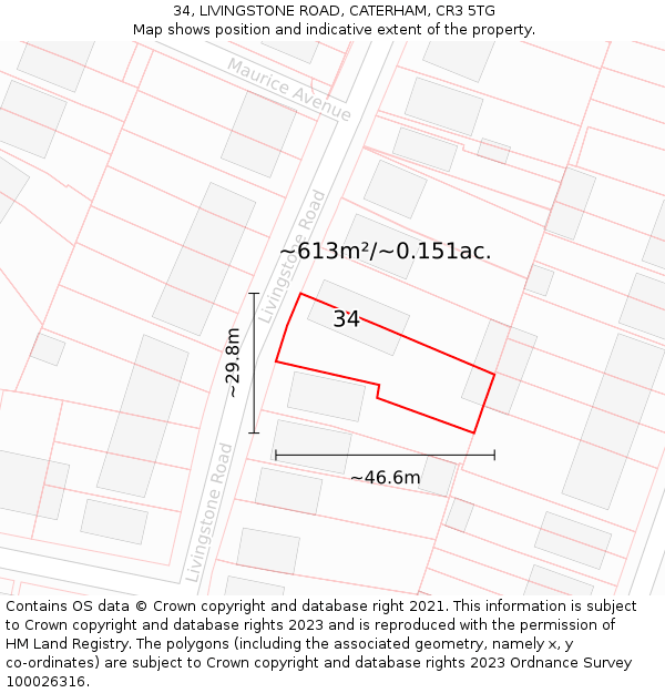 34, LIVINGSTONE ROAD, CATERHAM, CR3 5TG: Plot and title map