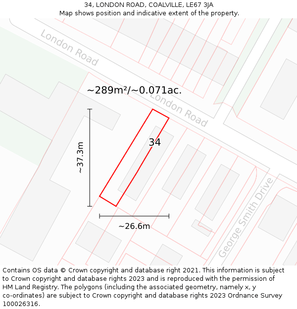 34, LONDON ROAD, COALVILLE, LE67 3JA: Plot and title map