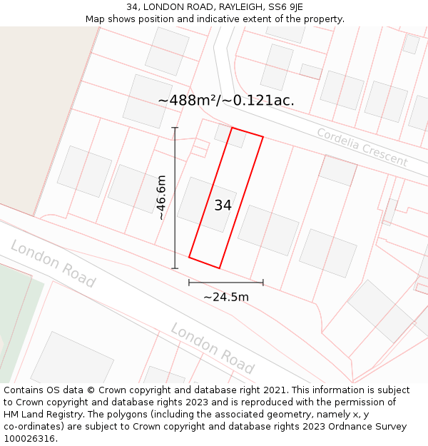 34, LONDON ROAD, RAYLEIGH, SS6 9JE: Plot and title map