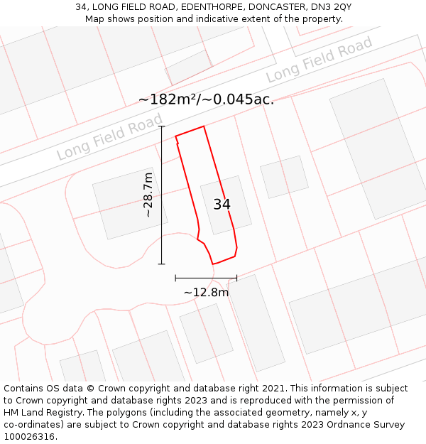 34, LONG FIELD ROAD, EDENTHORPE, DONCASTER, DN3 2QY: Plot and title map