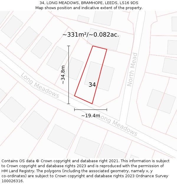 34, LONG MEADOWS, BRAMHOPE, LEEDS, LS16 9DS: Plot and title map