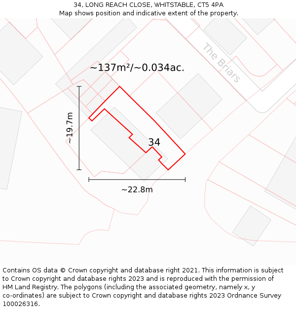 34, LONG REACH CLOSE, WHITSTABLE, CT5 4PA: Plot and title map