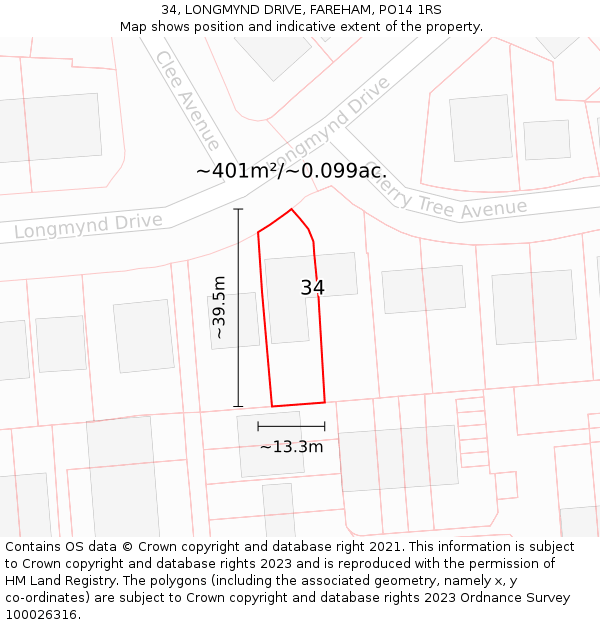 34, LONGMYND DRIVE, FAREHAM, PO14 1RS: Plot and title map