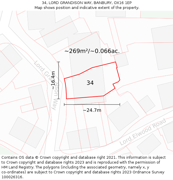 34, LORD GRANDISON WAY, BANBURY, OX16 1EP: Plot and title map