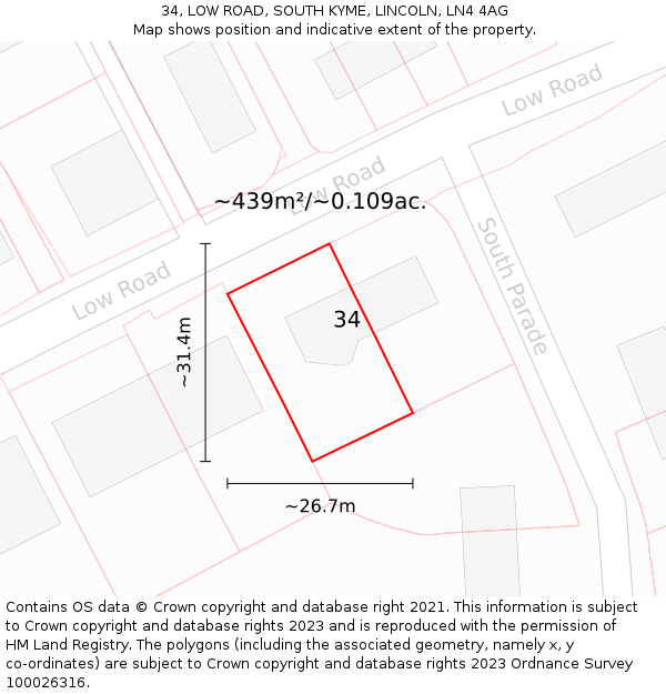 34, LOW ROAD, SOUTH KYME, LINCOLN, LN4 4AG: Plot and title map