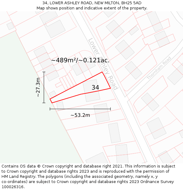 34, LOWER ASHLEY ROAD, NEW MILTON, BH25 5AD: Plot and title map