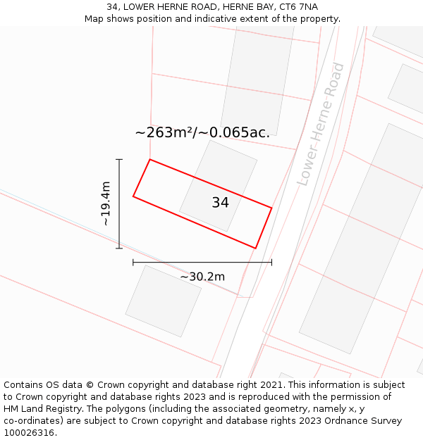 34, LOWER HERNE ROAD, HERNE BAY, CT6 7NA: Plot and title map