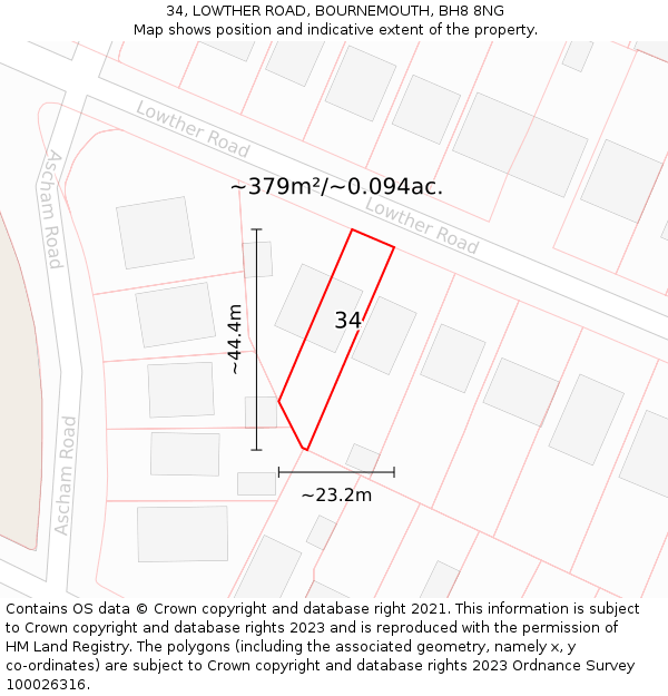 34, LOWTHER ROAD, BOURNEMOUTH, BH8 8NG: Plot and title map