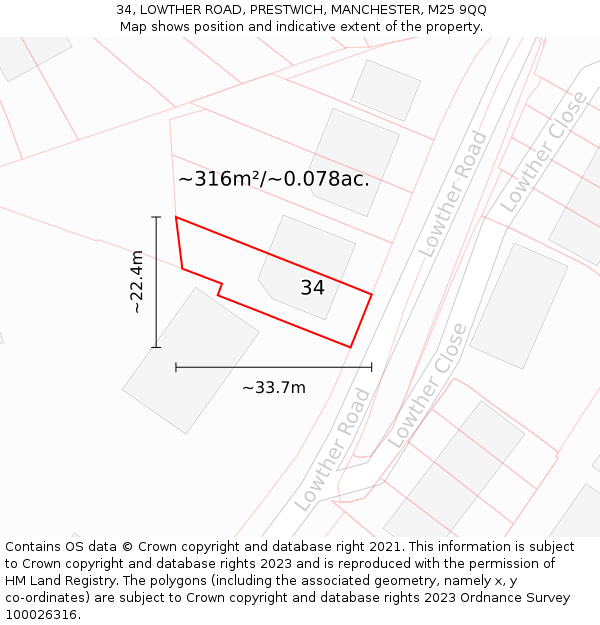 34, LOWTHER ROAD, PRESTWICH, MANCHESTER, M25 9QQ: Plot and title map