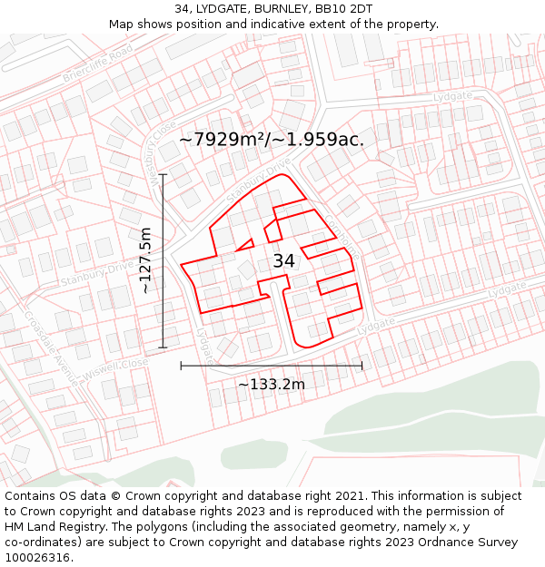 34, LYDGATE, BURNLEY, BB10 2DT: Plot and title map