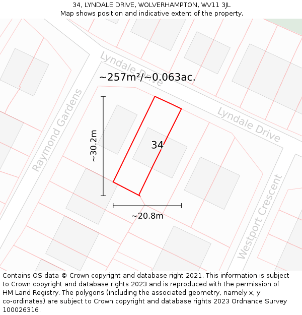 34, LYNDALE DRIVE, WOLVERHAMPTON, WV11 3JL: Plot and title map