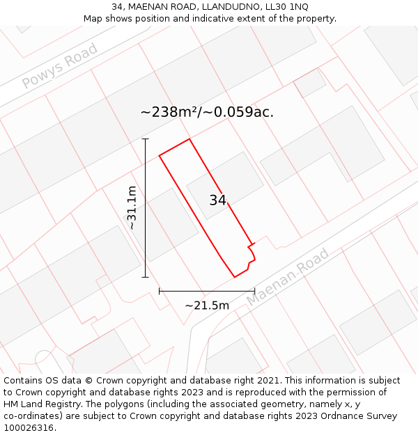 34, MAENAN ROAD, LLANDUDNO, LL30 1NQ: Plot and title map