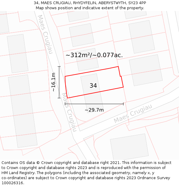 34, MAES CRUGIAU, RHYDYFELIN, ABERYSTWYTH, SY23 4PP: Plot and title map