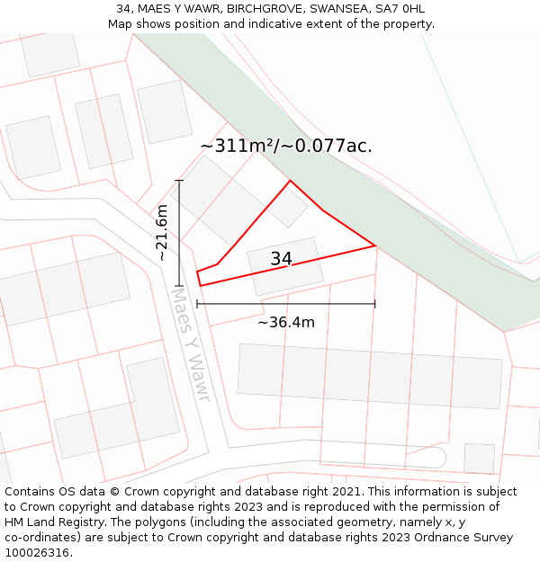 34, MAES Y WAWR, BIRCHGROVE, SWANSEA, SA7 0HL: Plot and title map