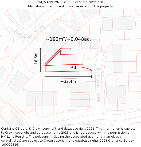 34, MANSTON CLOSE, BICESTER, OX26 4FB: Plot and title map