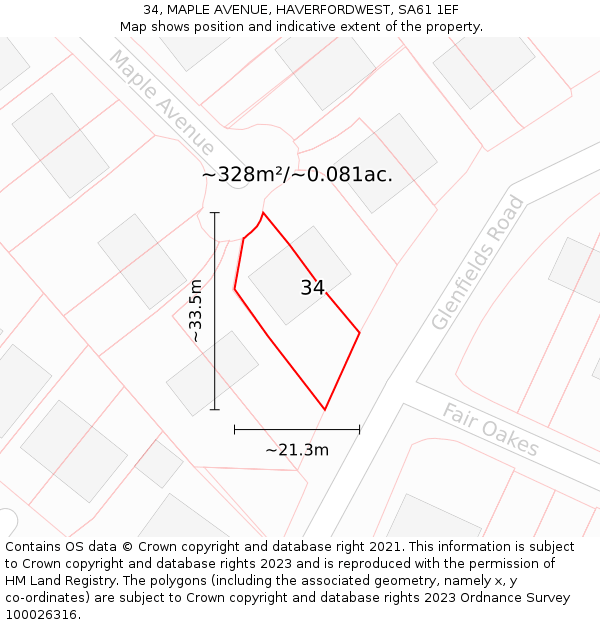 34, MAPLE AVENUE, HAVERFORDWEST, SA61 1EF: Plot and title map