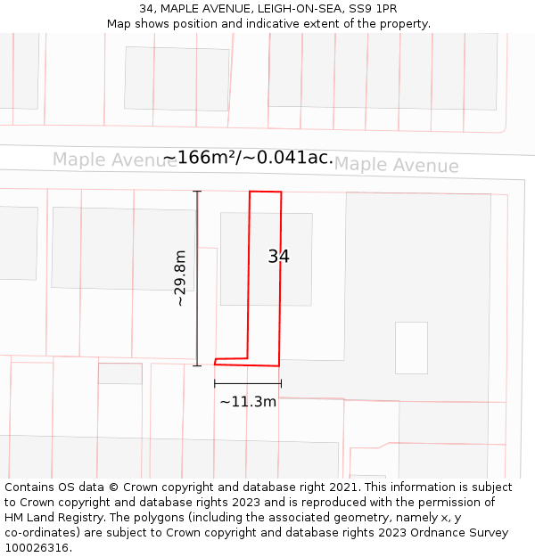 34, MAPLE AVENUE, LEIGH-ON-SEA, SS9 1PR: Plot and title map