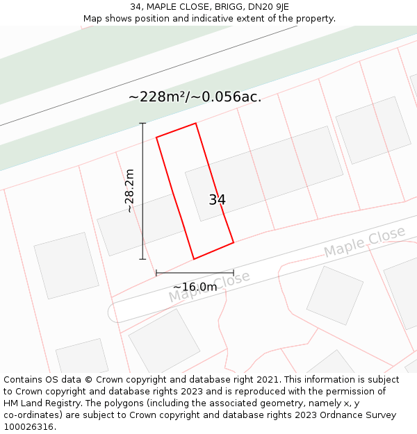 34, MAPLE CLOSE, BRIGG, DN20 9JE: Plot and title map