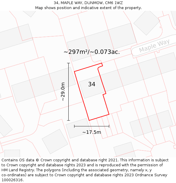 34, MAPLE WAY, DUNMOW, CM6 1WZ: Plot and title map