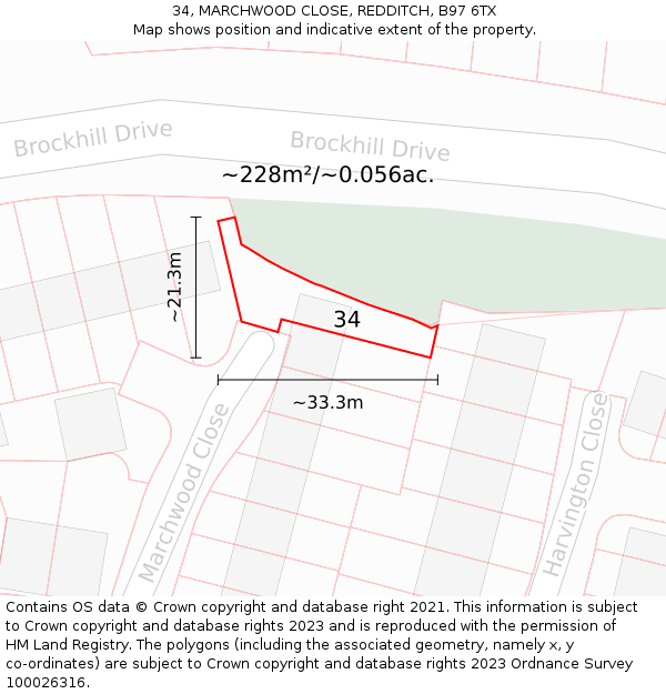 34, MARCHWOOD CLOSE, REDDITCH, B97 6TX: Plot and title map