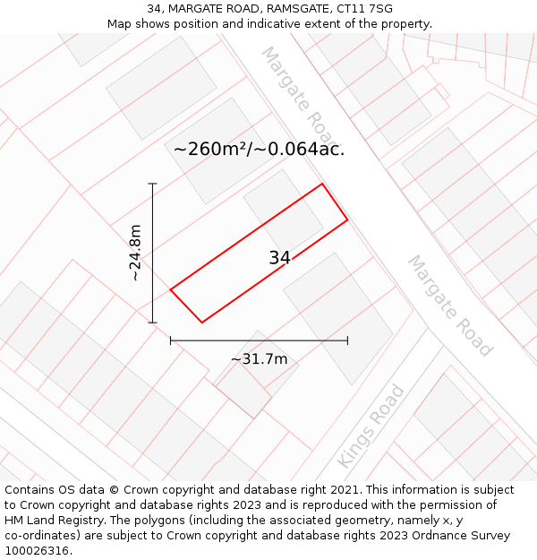 34, MARGATE ROAD, RAMSGATE, CT11 7SG: Plot and title map