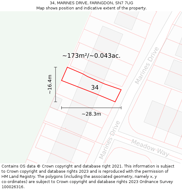 34, MARINES DRIVE, FARINGDON, SN7 7UG: Plot and title map