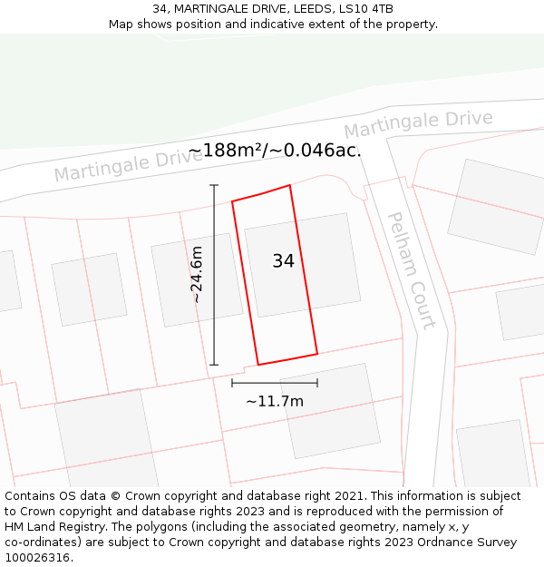 34, MARTINGALE DRIVE, LEEDS, LS10 4TB: Plot and title map