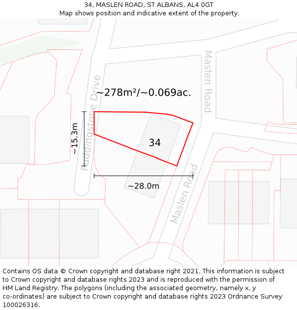 34, MASLEN ROAD, ST ALBANS, AL4 0GT: Plot and title map