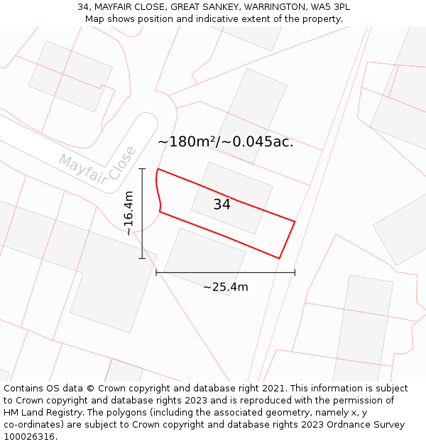 34, MAYFAIR CLOSE, GREAT SANKEY, WARRINGTON, WA5 3PL: Plot and title map