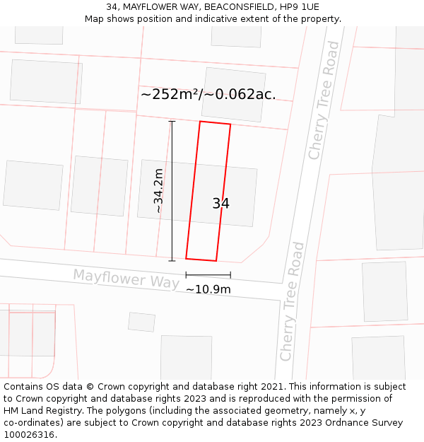 34, MAYFLOWER WAY, BEACONSFIELD, HP9 1UE: Plot and title map