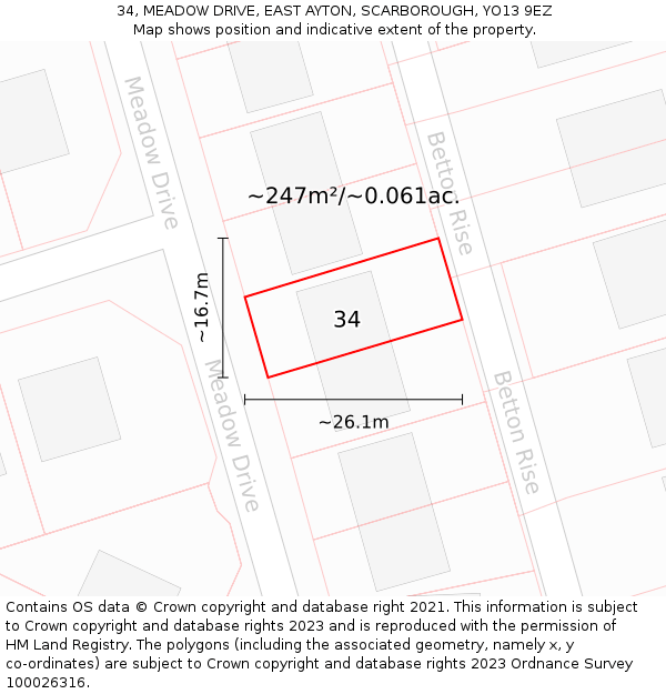 34, MEADOW DRIVE, EAST AYTON, SCARBOROUGH, YO13 9EZ: Plot and title map