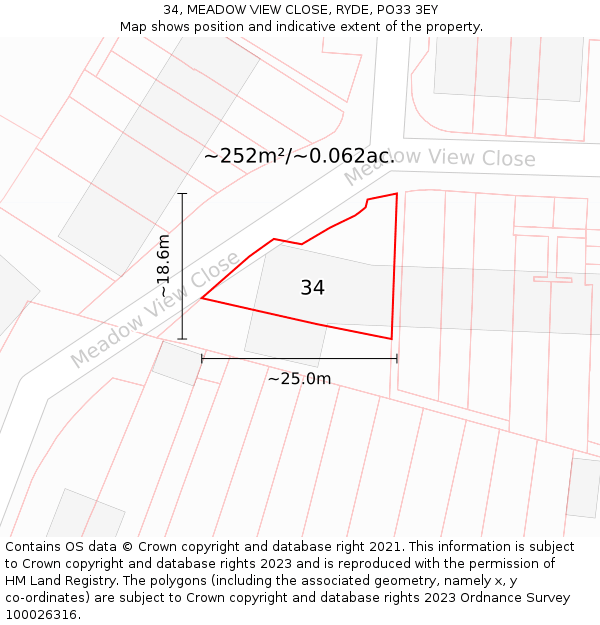 34, MEADOW VIEW CLOSE, RYDE, PO33 3EY: Plot and title map