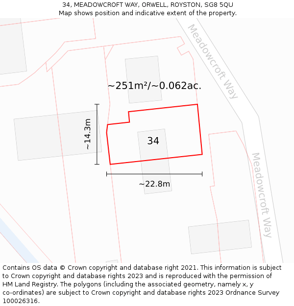 34, MEADOWCROFT WAY, ORWELL, ROYSTON, SG8 5QU: Plot and title map