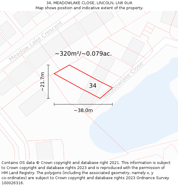 34, MEADOWLAKE CLOSE, LINCOLN, LN6 0UA: Plot and title map