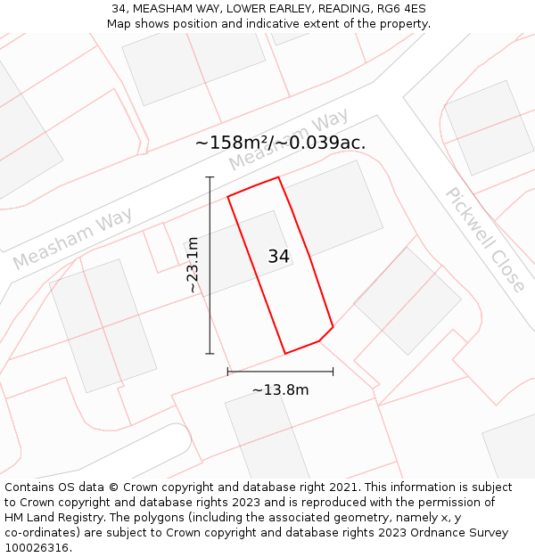 34, MEASHAM WAY, LOWER EARLEY, READING, RG6 4ES: Plot and title map