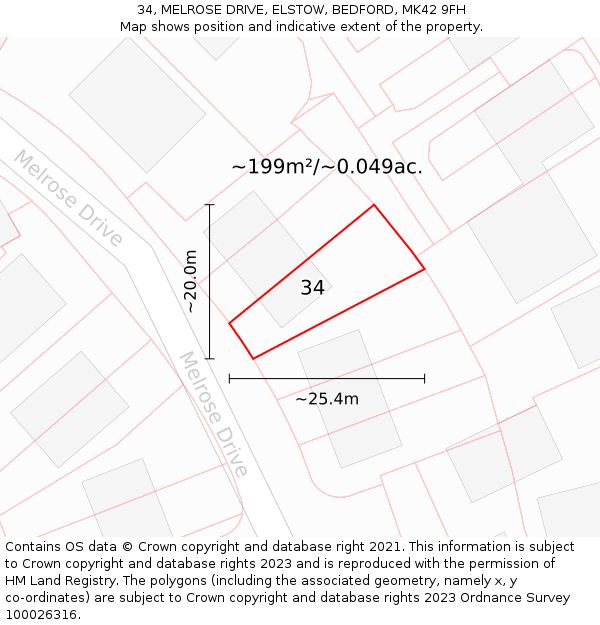 34, MELROSE DRIVE, ELSTOW, BEDFORD, MK42 9FH: Plot and title map