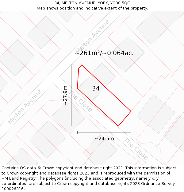 34, MELTON AVENUE, YORK, YO30 5QG: Plot and title map