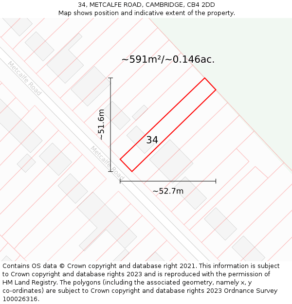 34, METCALFE ROAD, CAMBRIDGE, CB4 2DD: Plot and title map