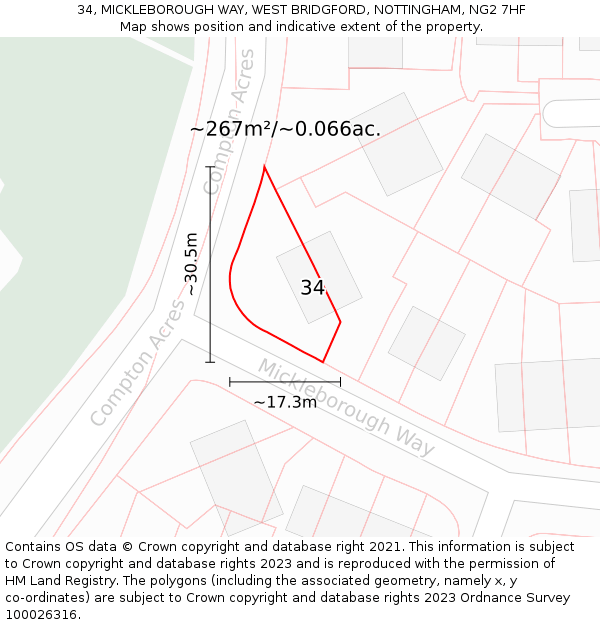 34, MICKLEBOROUGH WAY, WEST BRIDGFORD, NOTTINGHAM, NG2 7HF: Plot and title map