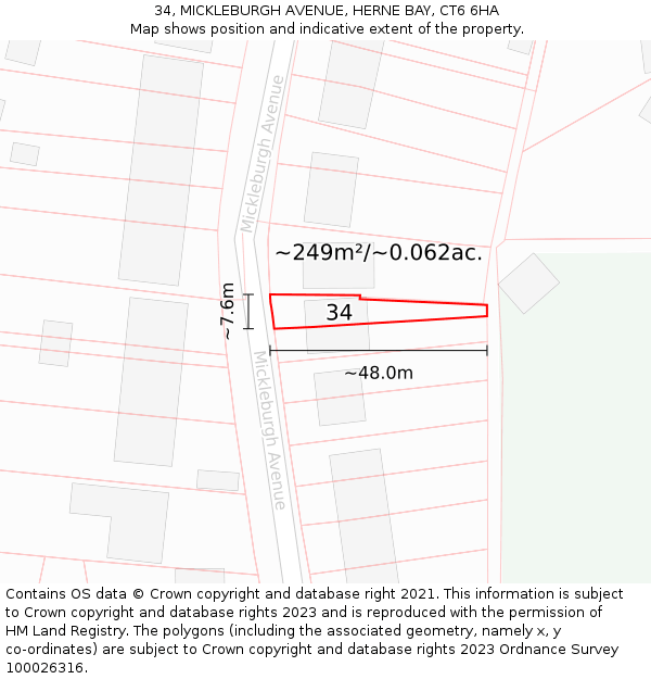 34, MICKLEBURGH AVENUE, HERNE BAY, CT6 6HA: Plot and title map