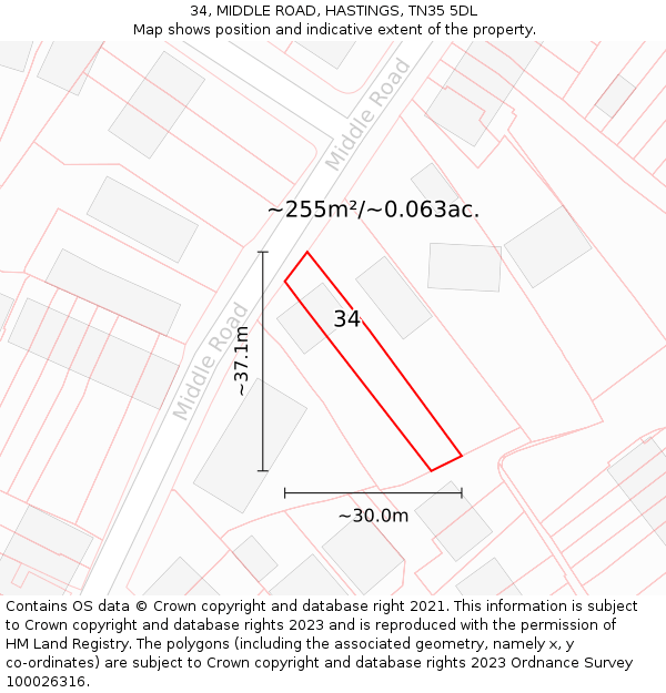 34, MIDDLE ROAD, HASTINGS, TN35 5DL: Plot and title map