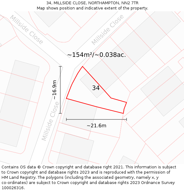 34, MILLSIDE CLOSE, NORTHAMPTON, NN2 7TR: Plot and title map