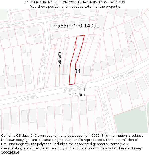 34, MILTON ROAD, SUTTON COURTENAY, ABINGDON, OX14 4BS: Plot and title map