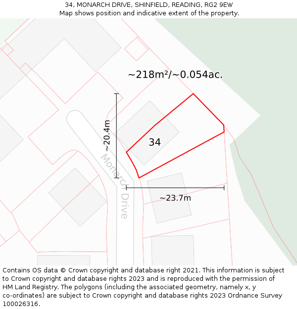 34, MONARCH DRIVE, SHINFIELD, READING, RG2 9EW: Plot and title map