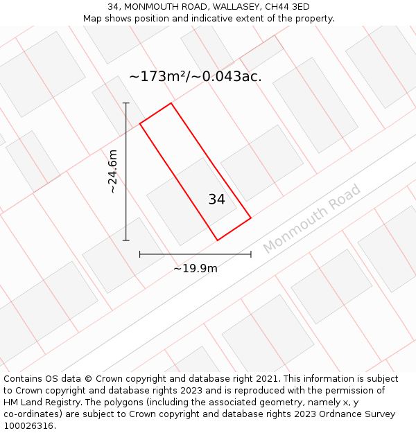 34, MONMOUTH ROAD, WALLASEY, CH44 3ED: Plot and title map