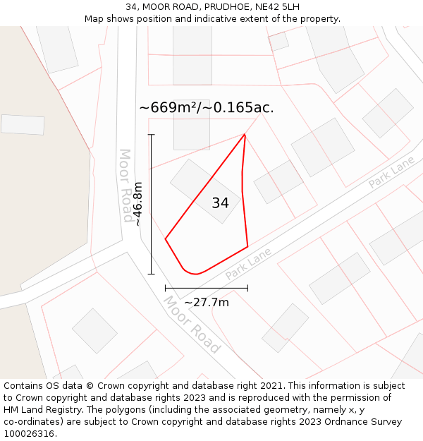 34, MOOR ROAD, PRUDHOE, NE42 5LH: Plot and title map